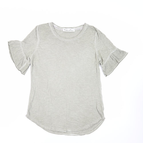 Madeline & Monroe Womens Green Viscose Basic T-Shirt Size M Round Neck - Ruffle Sleeves