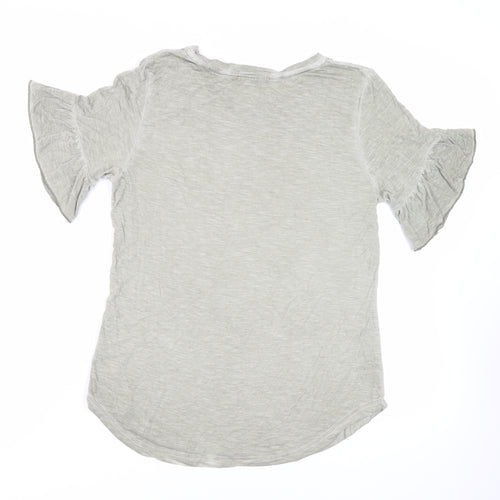 Madeline & Monroe Womens Green Viscose Basic T-Shirt Size M Round Neck - Ruffle Sleeves