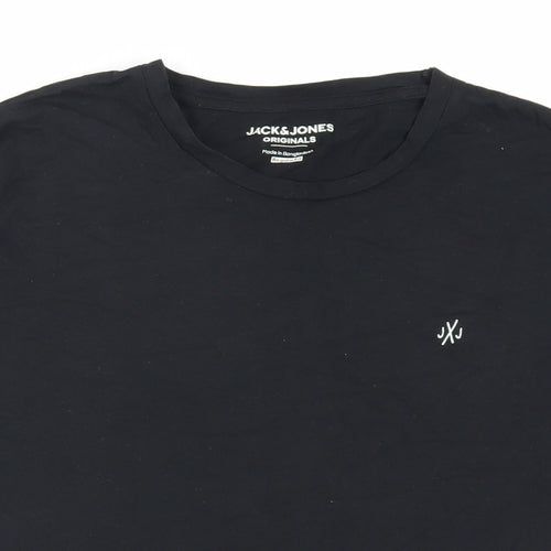 JACK & JONES Mens Black Cotton T-Shirt Size M Crew Neck - Logo