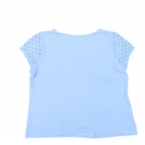 Laura Ashley Womens Blue Cotton Basic T-Shirt Size 14 Round Neck - Broderie Anglaise