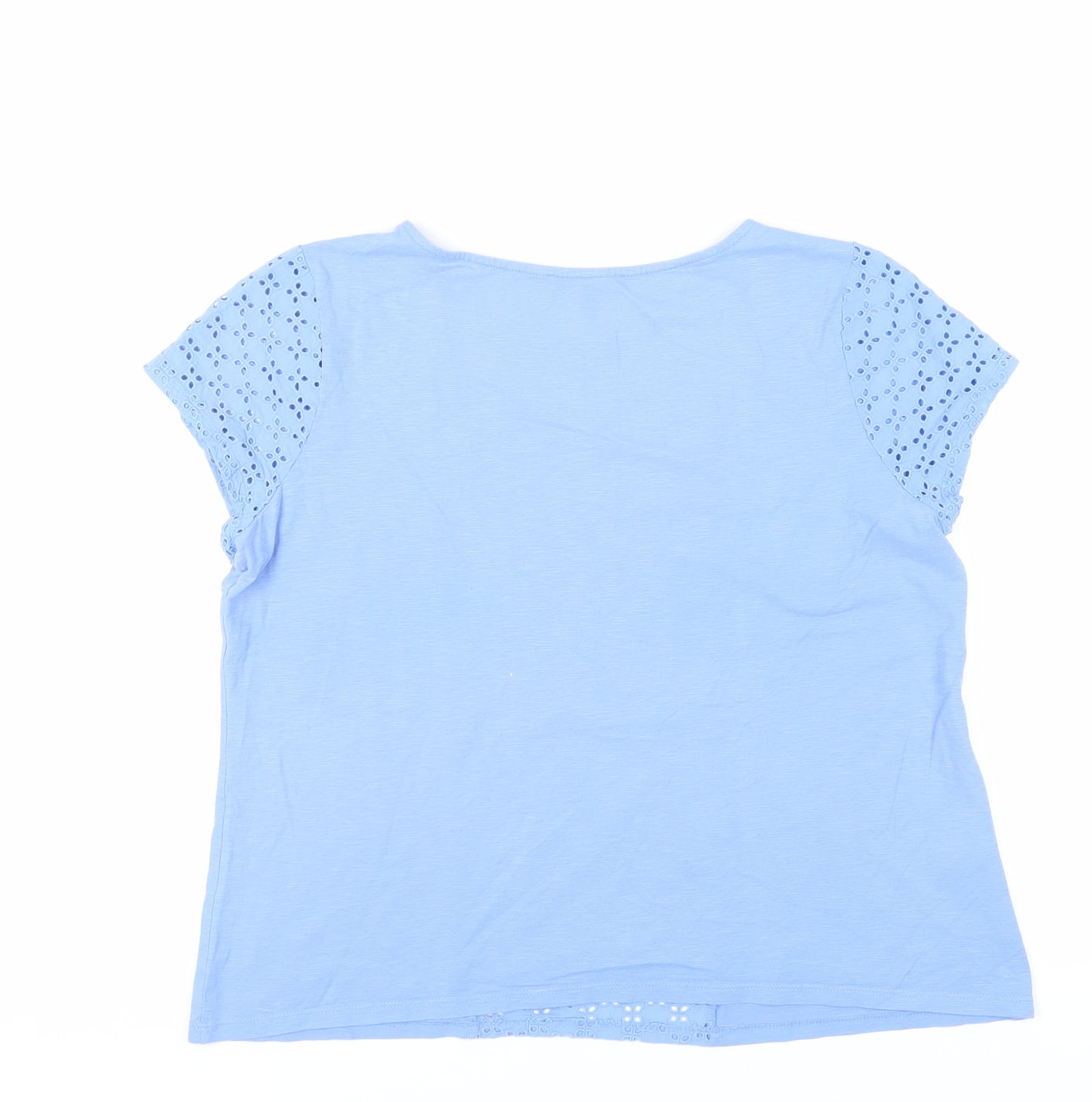 Laura Ashley Womens Blue Cotton Basic T-Shirt Size 14 Round Neck - Broderie Anglaise