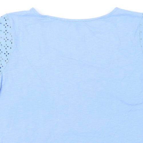 Laura Ashley Womens Blue Cotton Basic T-Shirt Size 14 Round Neck - Broderie Anglaise