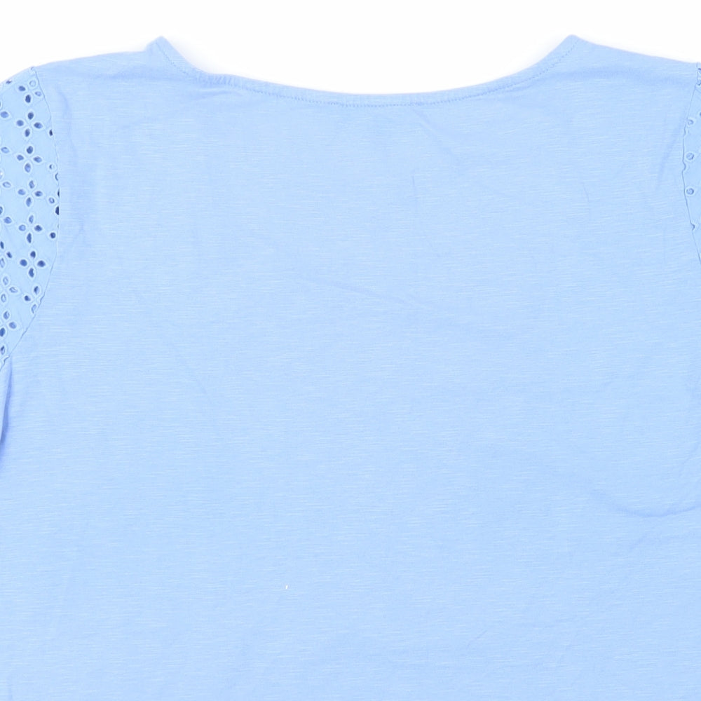 Laura Ashley Womens Blue Cotton Basic T-Shirt Size 14 Round Neck - Broderie Anglaise