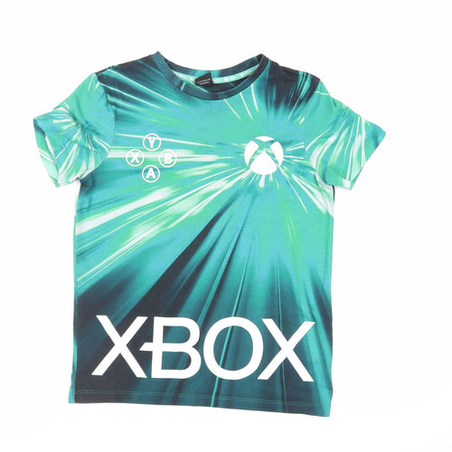 Xbox Boys Green Geometric Polyester Pullover T-Shirt Size 11-12 Years Crew Neck Pullover - Logo