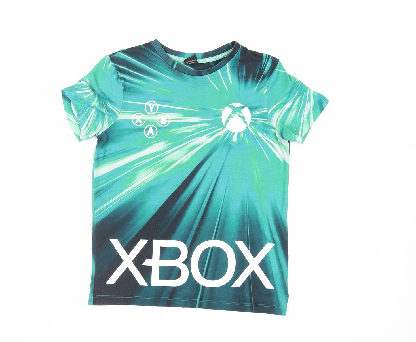 Xbox Boys Green Geometric Polyester Pullover T-Shirt Size 11-12 Years Crew Neck Pullover - Logo