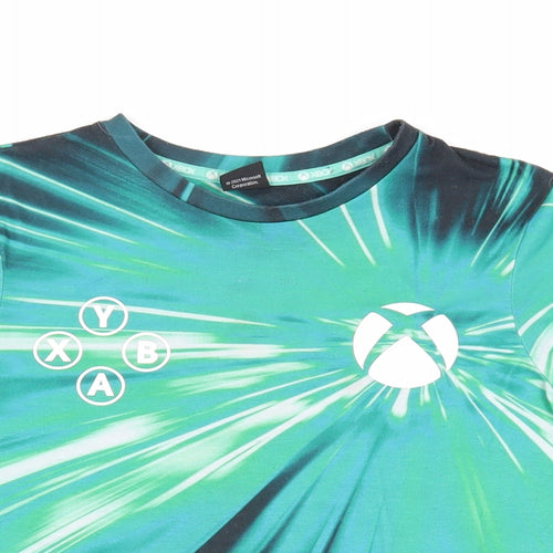 Xbox Boys Green Geometric Polyester Pullover T-Shirt Size 11-12 Years Crew Neck Pullover - Logo