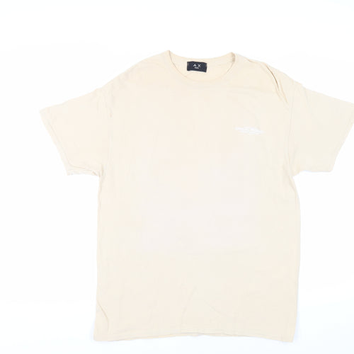 AX Paris Mens Beige Cotton T-Shirt Size L Crew Neck