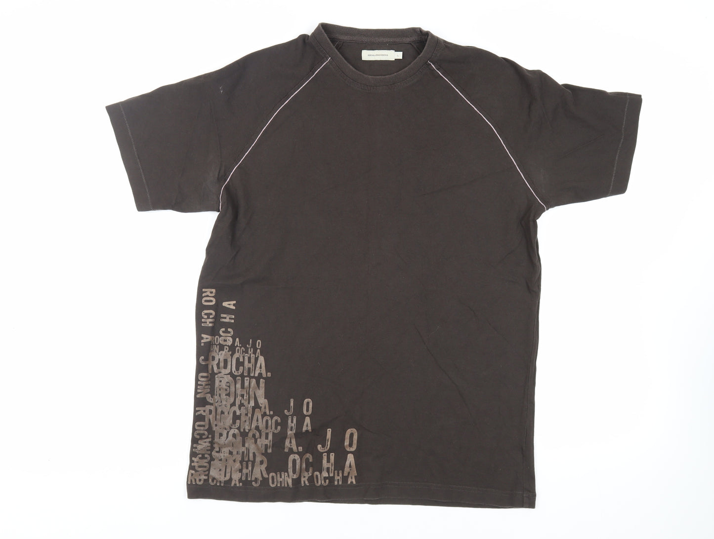 RJR.John Rocha Mens Brown Cotton T-Shirt Size L Crew Neck