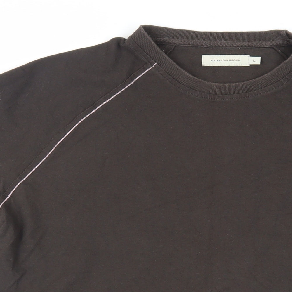 RJR.John Rocha Mens Brown Cotton T-Shirt Size L Crew Neck