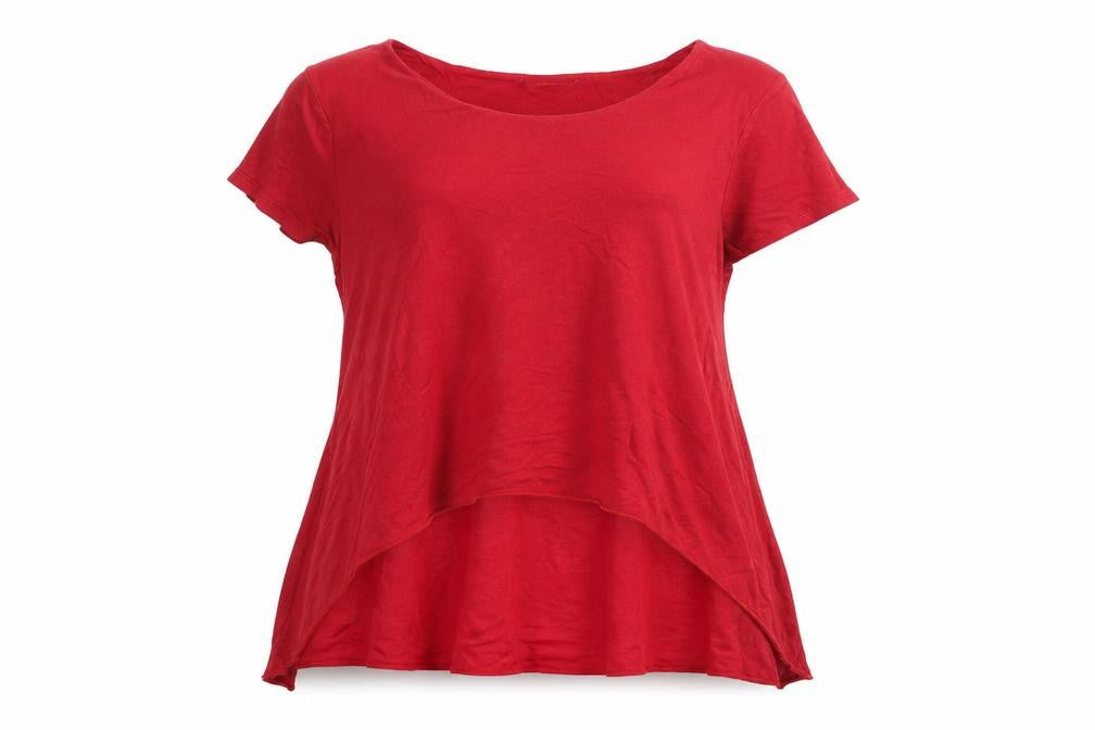 Front view of Phase Eight women’s red viscose basic t-shirt, size UK 14, boat neck
