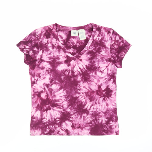 725 Originals Womens Purple Cotton Basic T-Shirt Size L V-Neck - Tie Dye