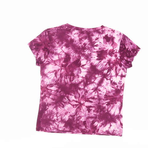 725 Originals Womens Purple Cotton Basic T-Shirt Size L V-Neck - Tie Dye