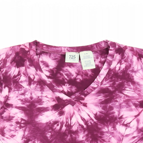 725 Originals Womens Purple Cotton Basic T-Shirt Size L V-Neck - Tie Dye