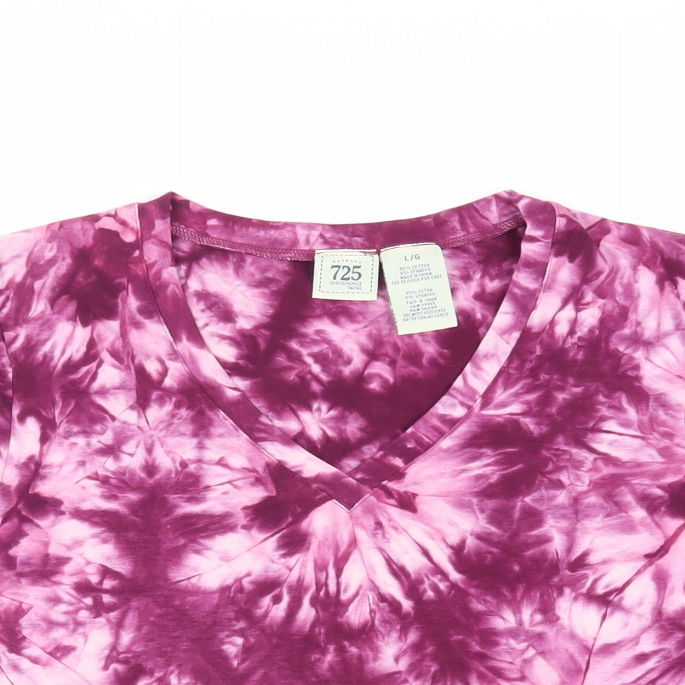 725 Originals Womens Purple Cotton Basic T-Shirt Size L V-Neck - Tie Dye