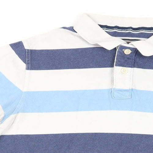 Fat Face Mens Blue Striped Cotton Polo Size L Collared Button