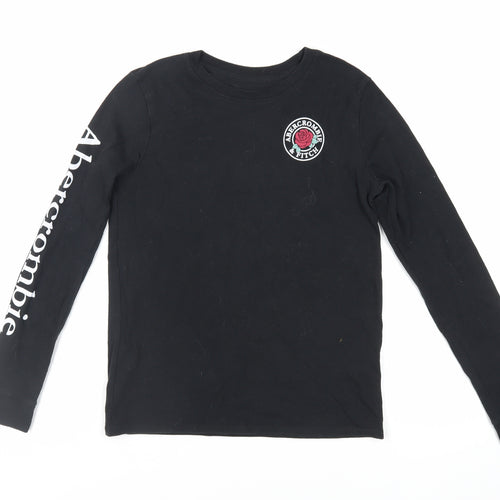 abercrombie kids Girls Black Cotton Pullover T-Shirt Size 11-12 Years Crew Neck Pullover - Logo