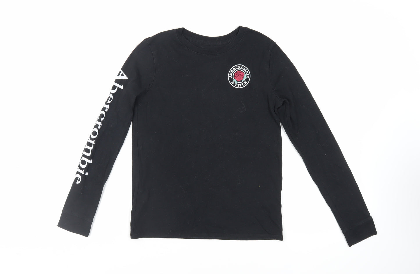 abercrombie kids Girls Black Cotton Pullover T-Shirt Size 11-12 Years Crew Neck Pullover - Logo