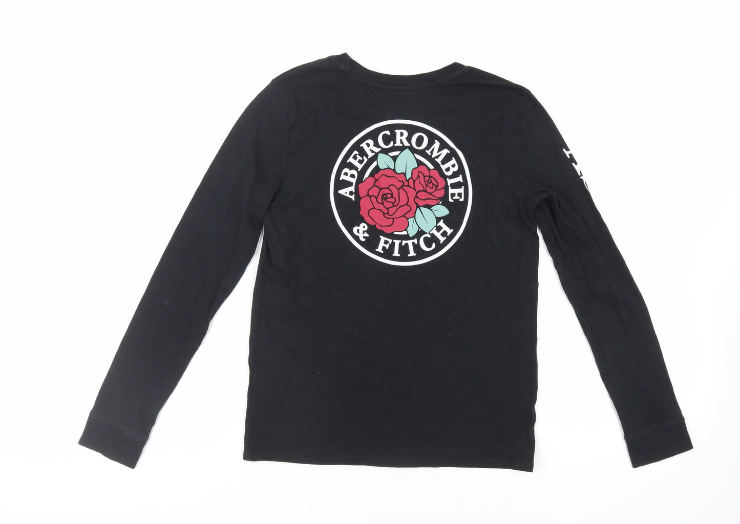 abercrombie kids Girls Black Cotton Pullover T-Shirt Size 11-12 Years Crew Neck Pullover - Logo