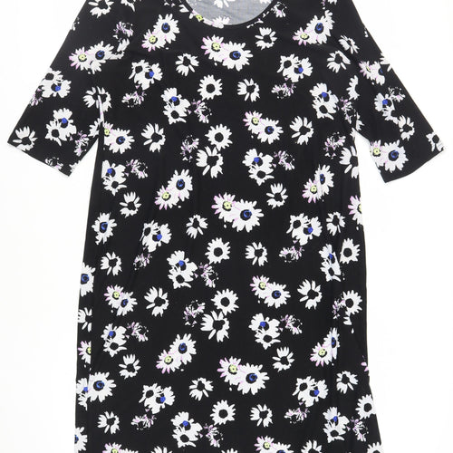 Anthology Womens Black Floral Polyester T-Shirt Dress Size 20 Round Neck Pullover