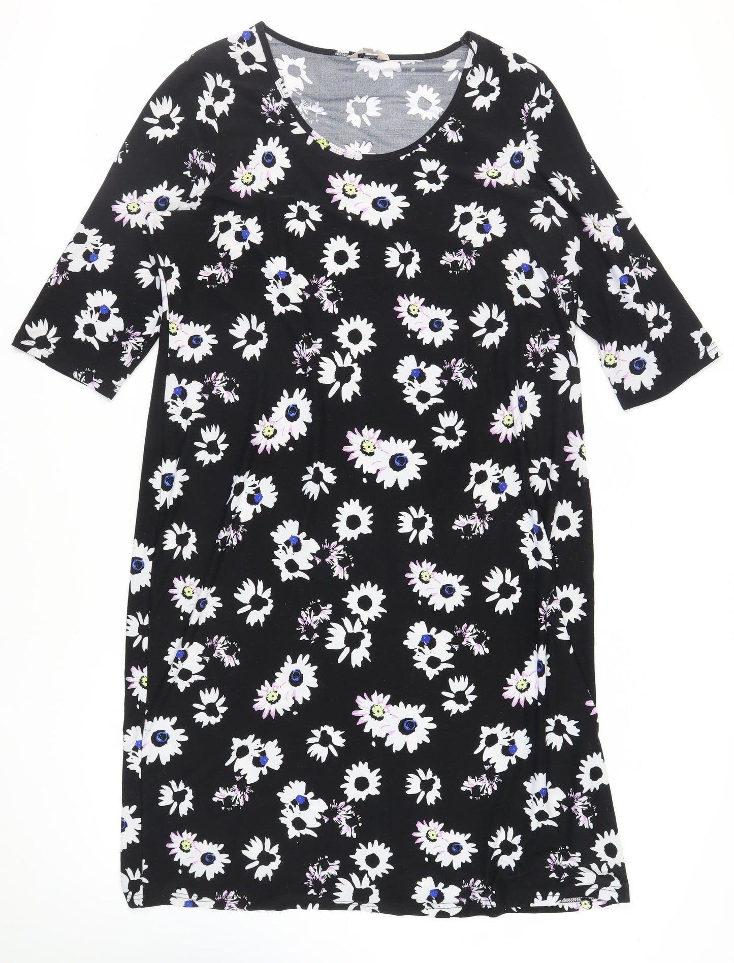 Anthology Womens Black Floral Polyester T-Shirt Dress Size 20 Round Neck Pullover