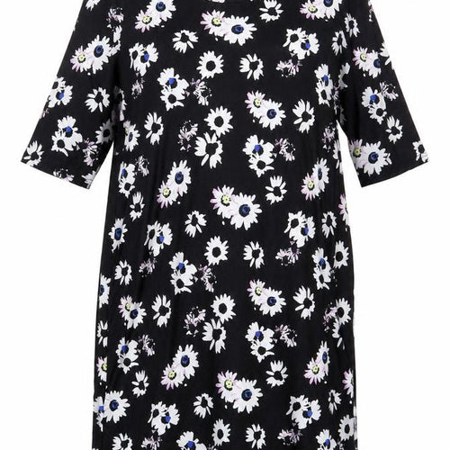 Anthology Womens Black Floral Polyester T-Shirt Dress Size 20 Round Neck Pullover