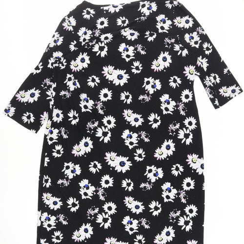 Anthology Womens Black Floral Polyester T-Shirt Dress Size 20 Round Neck Pullover