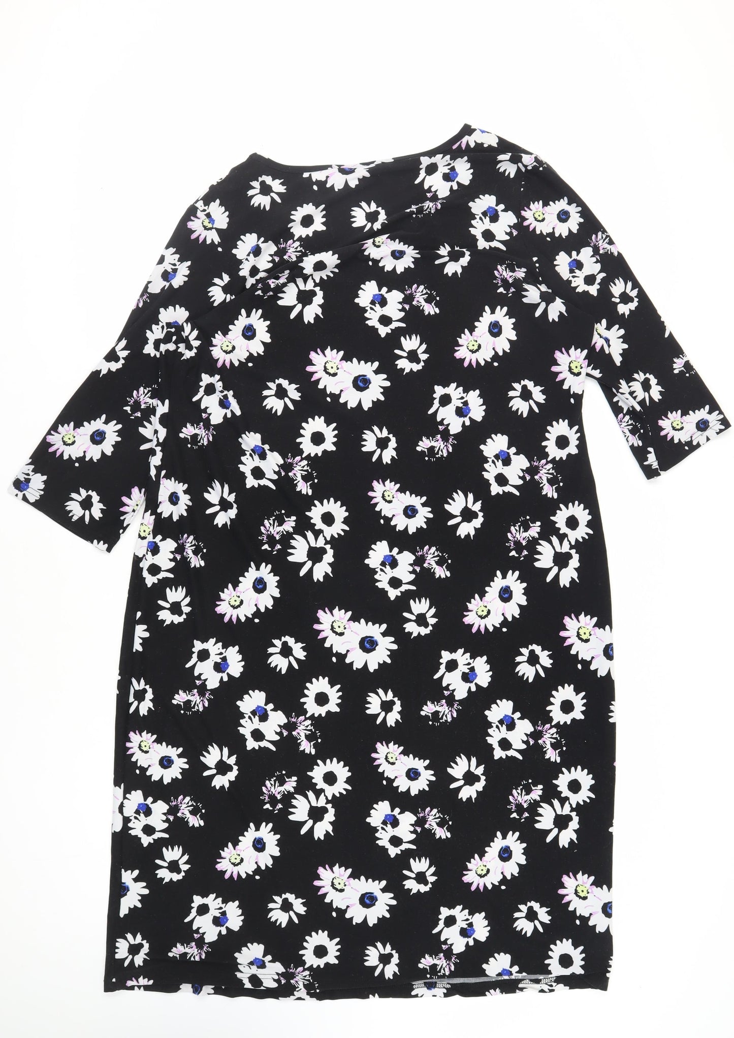 Anthology Womens Black Floral Polyester T-Shirt Dress Size 20 Round Neck Pullover