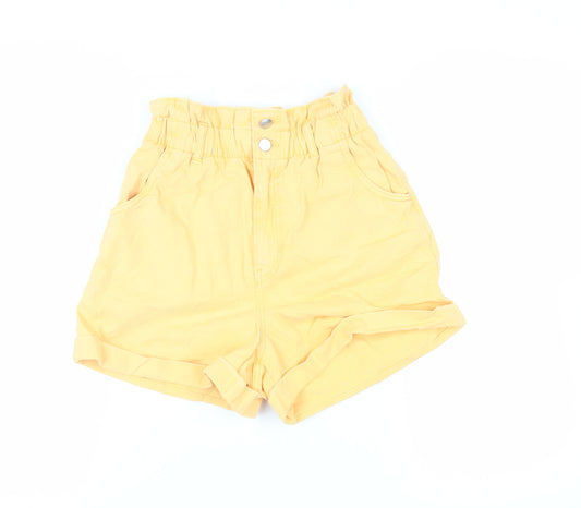 H&M Womens Orange Cotton Paperbag Shorts Size 8 L4 in Regular Zip - Elasticated Waist