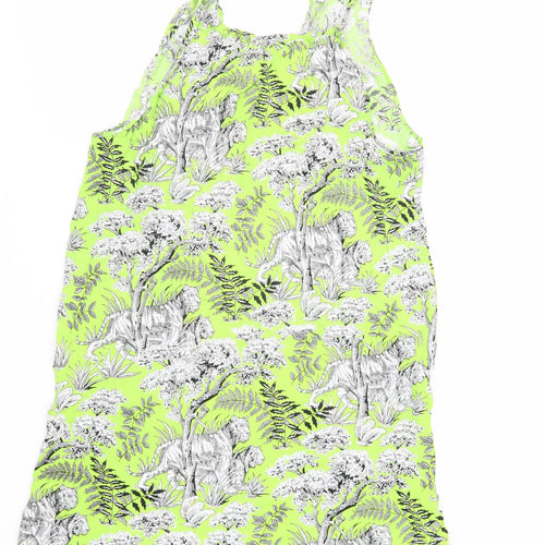 Warehouse Womens Green Geometric Viscose Tank Dress Size 16 Round Neck Tie - Wild Cat Print