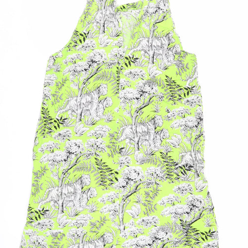 Warehouse Womens Green Geometric Viscose Tank Dress Size 16 Round Neck Tie - Wild Cat Print