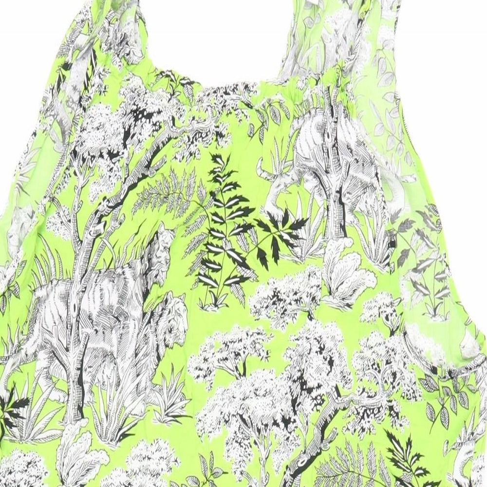 Warehouse Womens Green Geometric Viscose Tank Dress Size 16 Round Neck Tie - Wild Cat Print