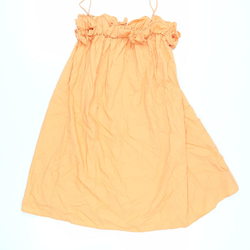 H&M Womens Orange Cotton Slip Dress Size XS Square Neck Pullover - Ruffle Detail