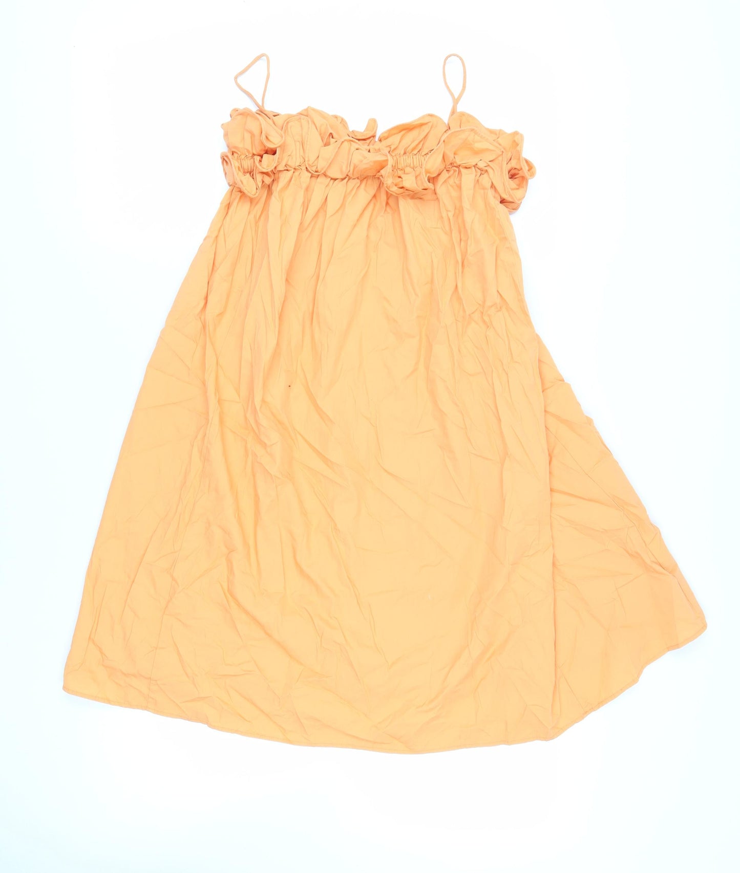 H&M Womens Orange Cotton Slip Dress Size XS Square Neck Pullover - Ruffle Detail