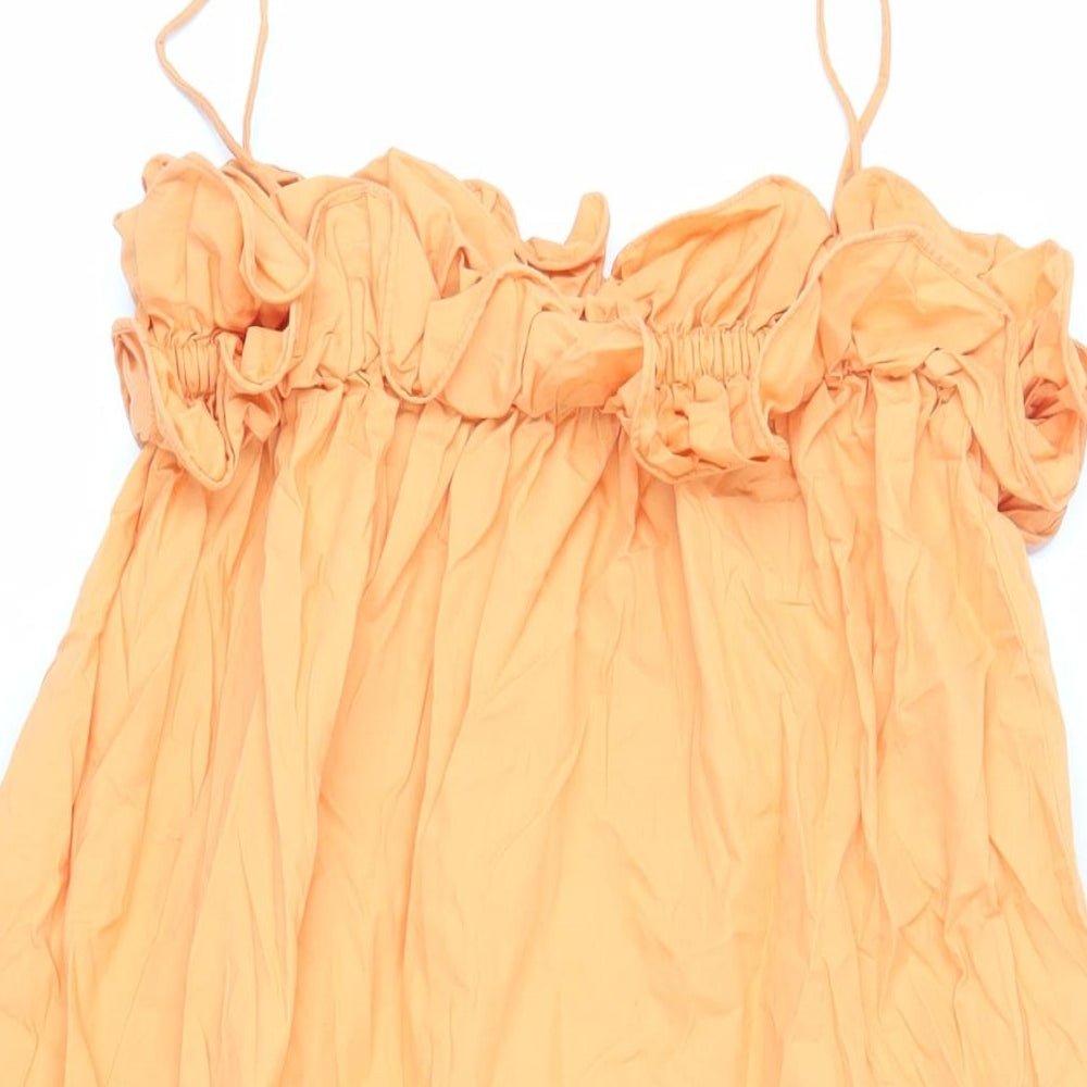 H&M Womens Orange Cotton Slip Dress Size XS Square Neck Pullover - Ruffle Detail