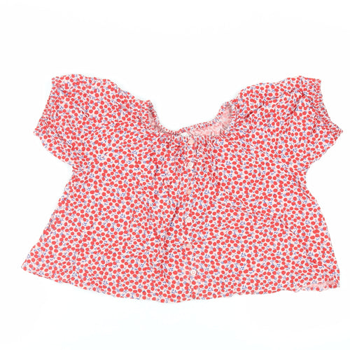 NEXT Girls Red Geometric Viscose Basic Blouse Size 12 Years Off the Shoulder Pullover