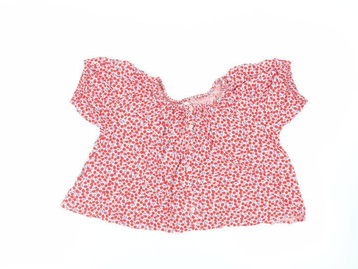 NEXT Girls Red Geometric Viscose Basic Blouse Size 12 Years Off the Shoulder Pullover