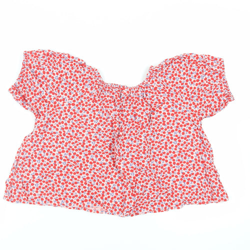 NEXT Girls Red Geometric Viscose Basic Blouse Size 12 Years Off the Shoulder Pullover