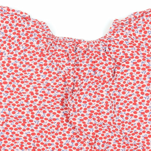 NEXT Girls Red Geometric Viscose Basic Blouse Size 12 Years Off the Shoulder Pullover