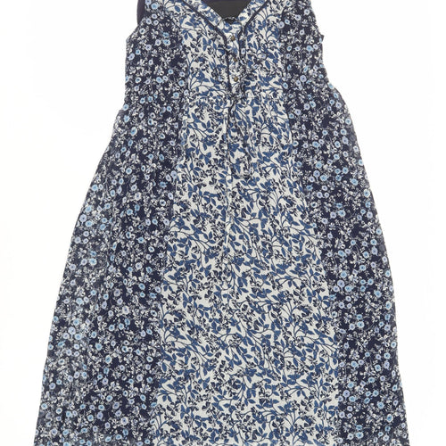 Indigo Collection Womens Blue Floral Polyester A-Line Size 8 V-Neck Drawstring