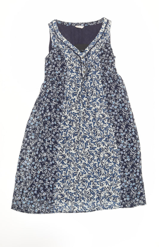 Indigo Collection Womens Blue Floral Polyester A-Line Size 8 V-Neck Drawstring