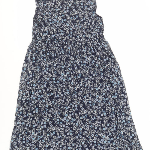 Indigo Collection Womens Blue Floral Polyester A-Line Size 8 V-Neck Drawstring