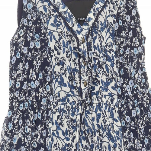 Indigo Collection Womens Blue Floral Polyester A-Line Size 8 V-Neck Drawstring