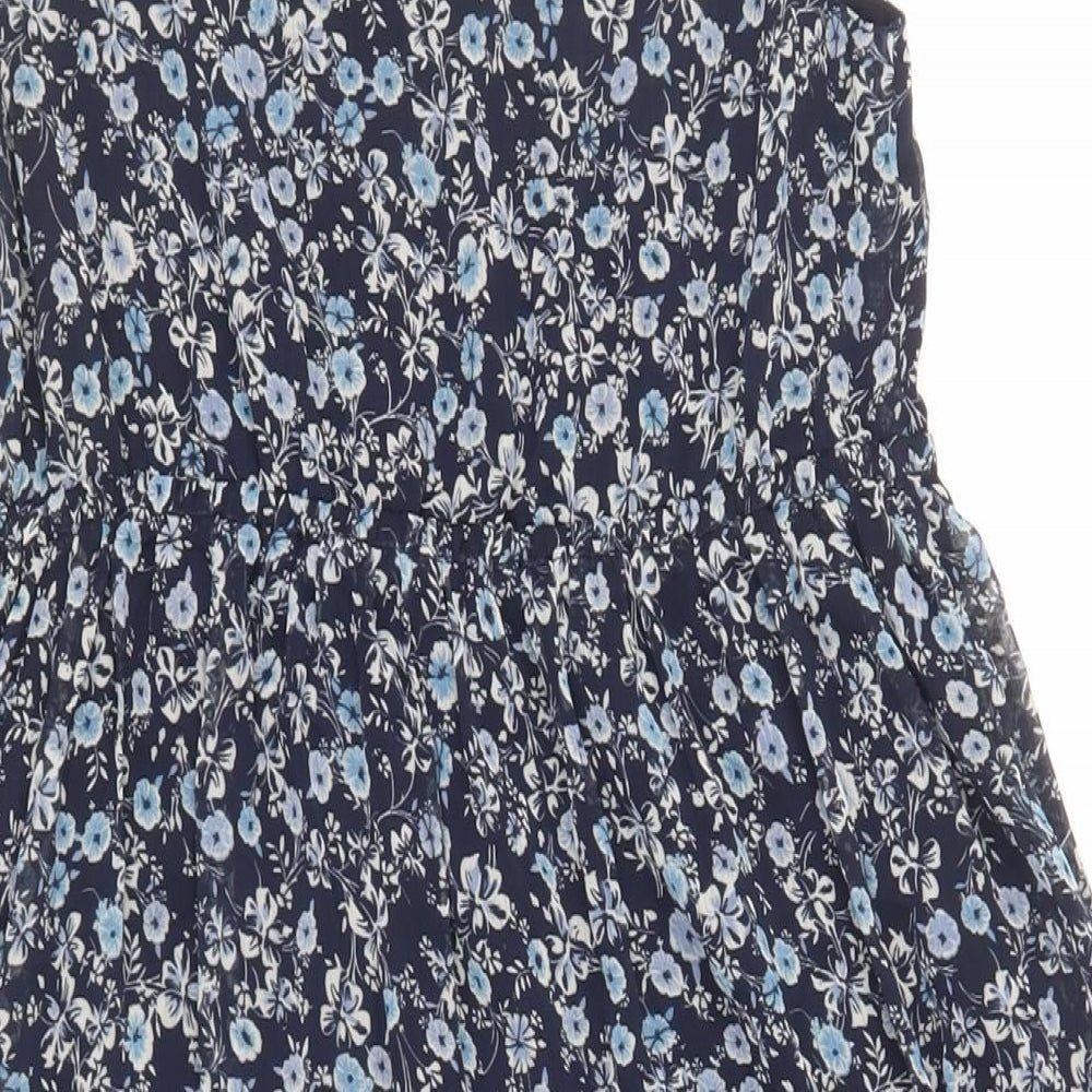 Indigo Collection Womens Blue Floral Polyester A-Line Size 8 V-Neck Drawstring