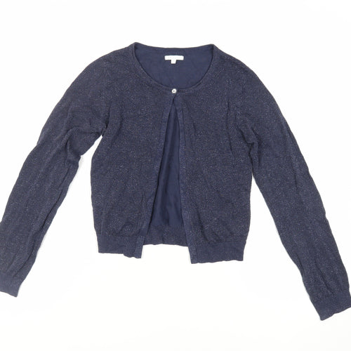 Blue Zoo Girls Blue Round Neck Cotton Cardigan Jumper Size 13-14 Years Button - Glitter