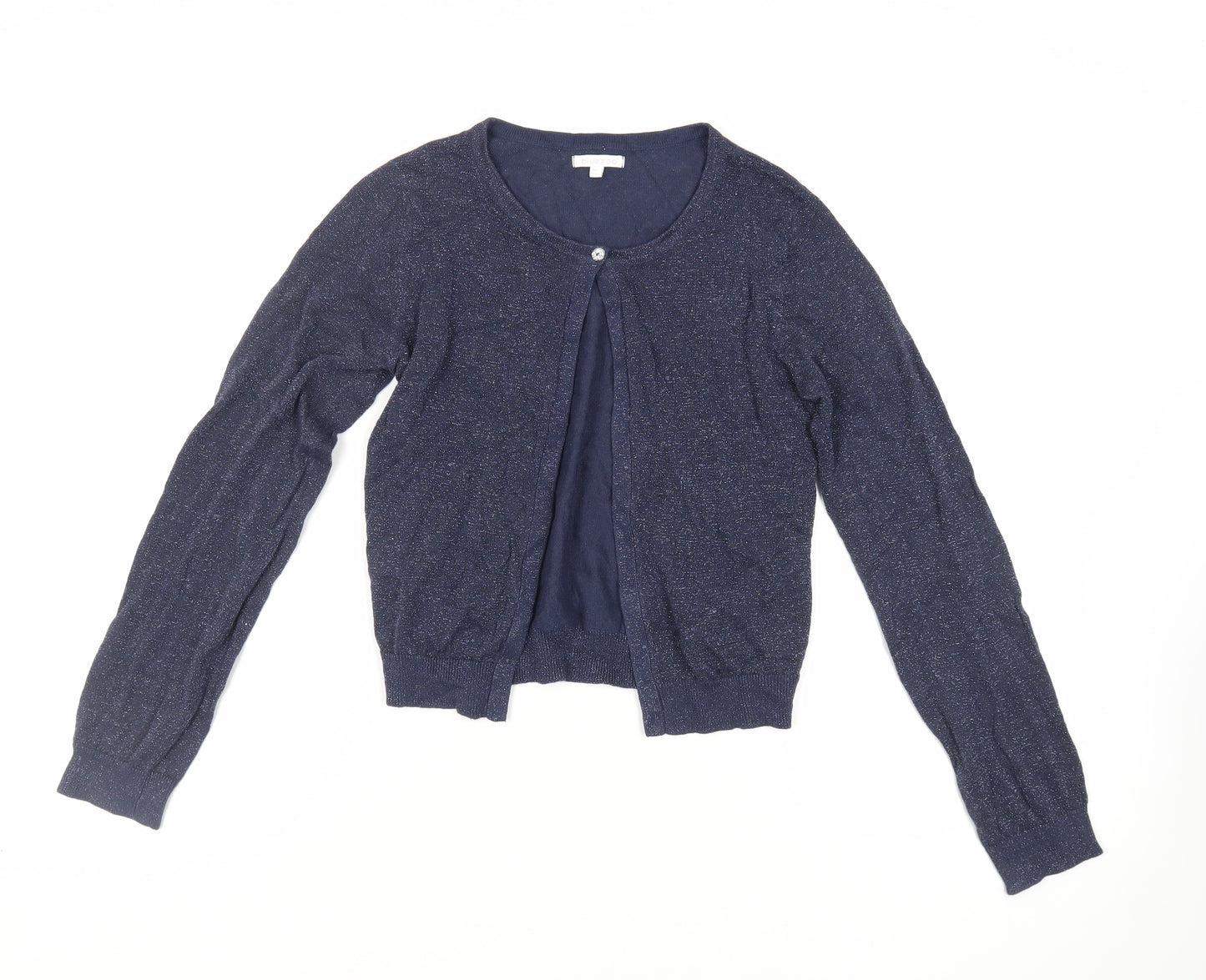 Blue Zoo Girls Blue Round Neck Cotton Cardigan Jumper Size 13-14 Years Button - Glitter