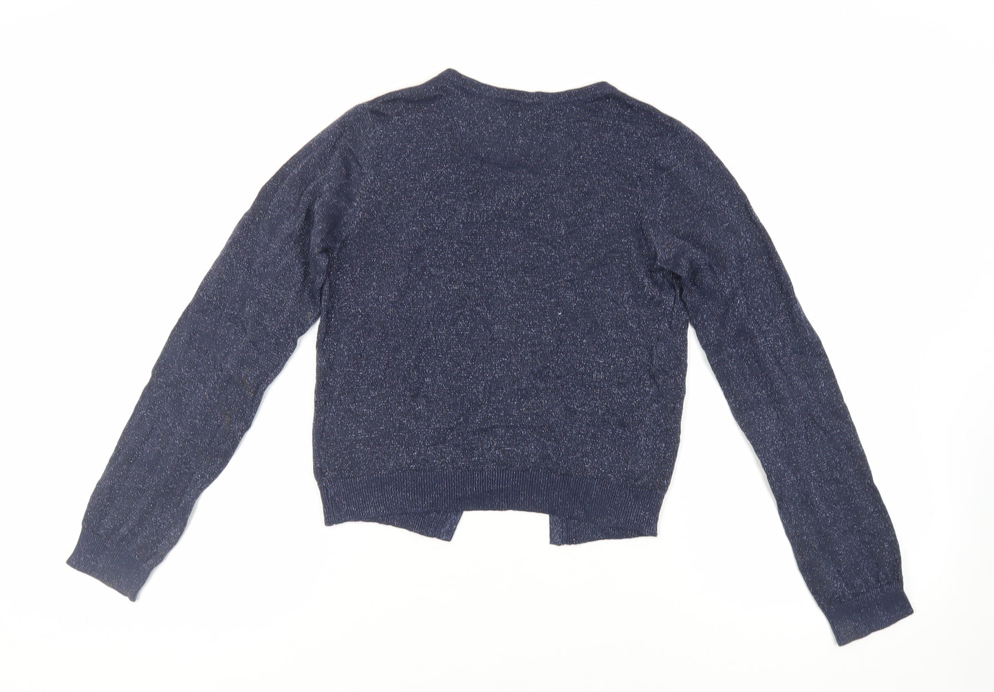 Blue Zoo Girls Blue Round Neck Cotton Cardigan Jumper Size 13-14 Years Button - Glitter