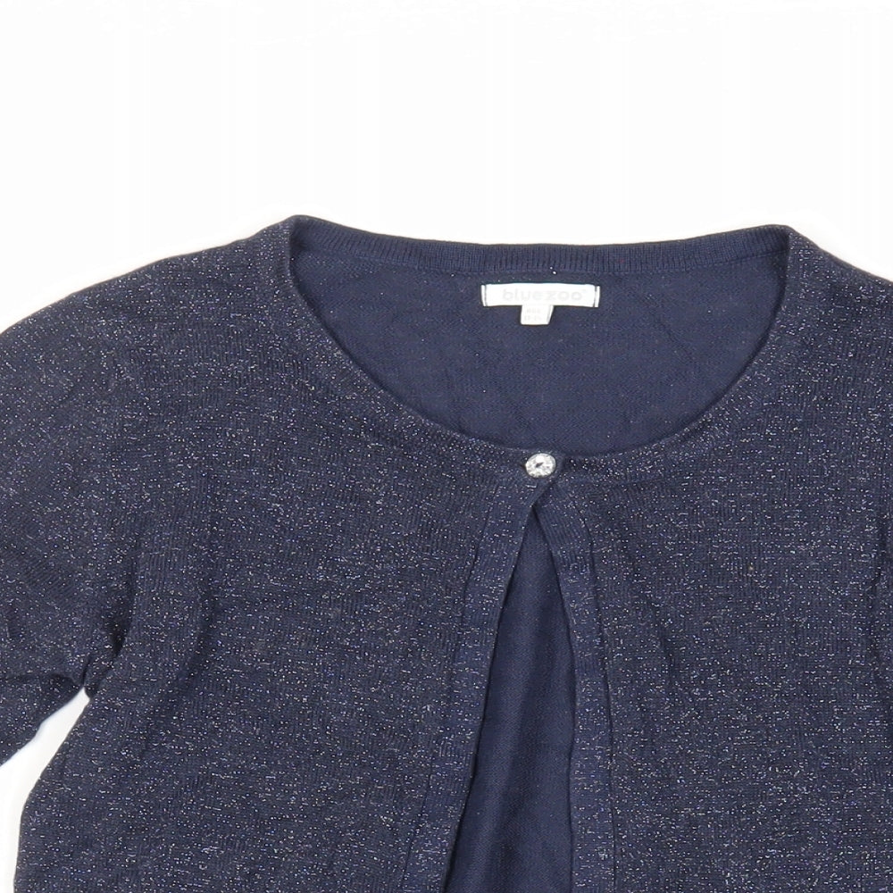 Blue Zoo Girls Blue Round Neck Cotton Cardigan Jumper Size 13-14 Years Button - Glitter