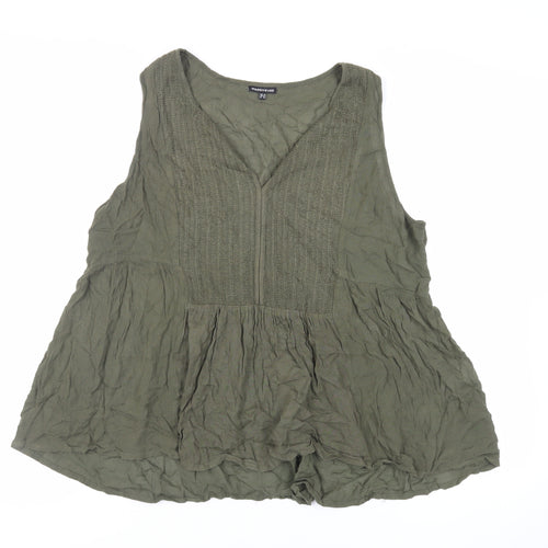 Warehouse Womens Green Viscose Basic Tank Size 16 V-Neck