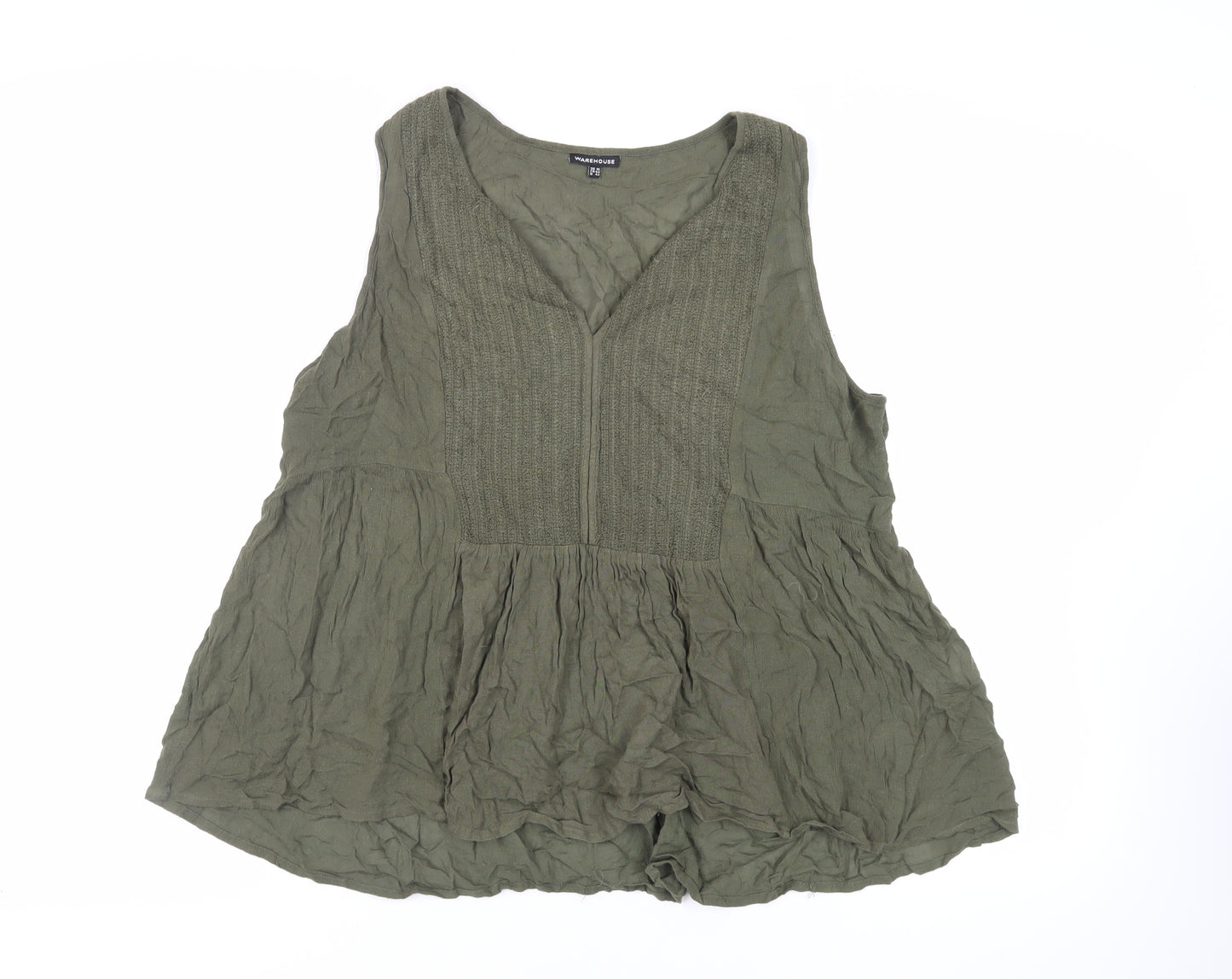 Warehouse Womens Green Viscose Basic Tank Size 16 V-Neck