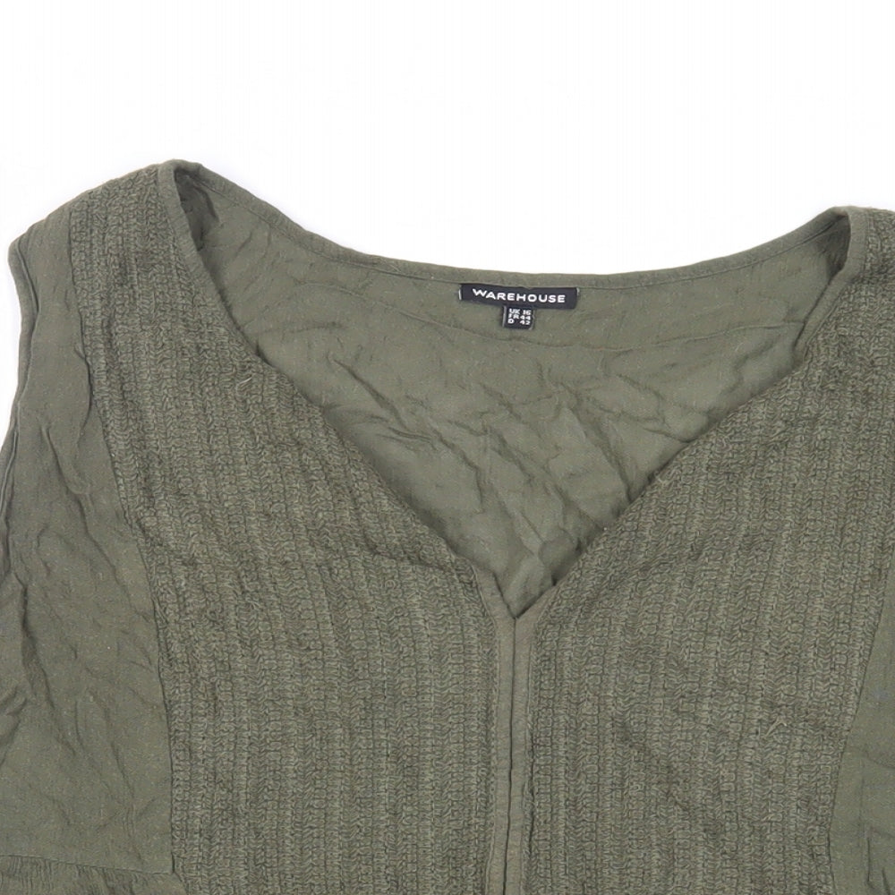 Warehouse Womens Green Viscose Basic Tank Size 16 V-Neck
